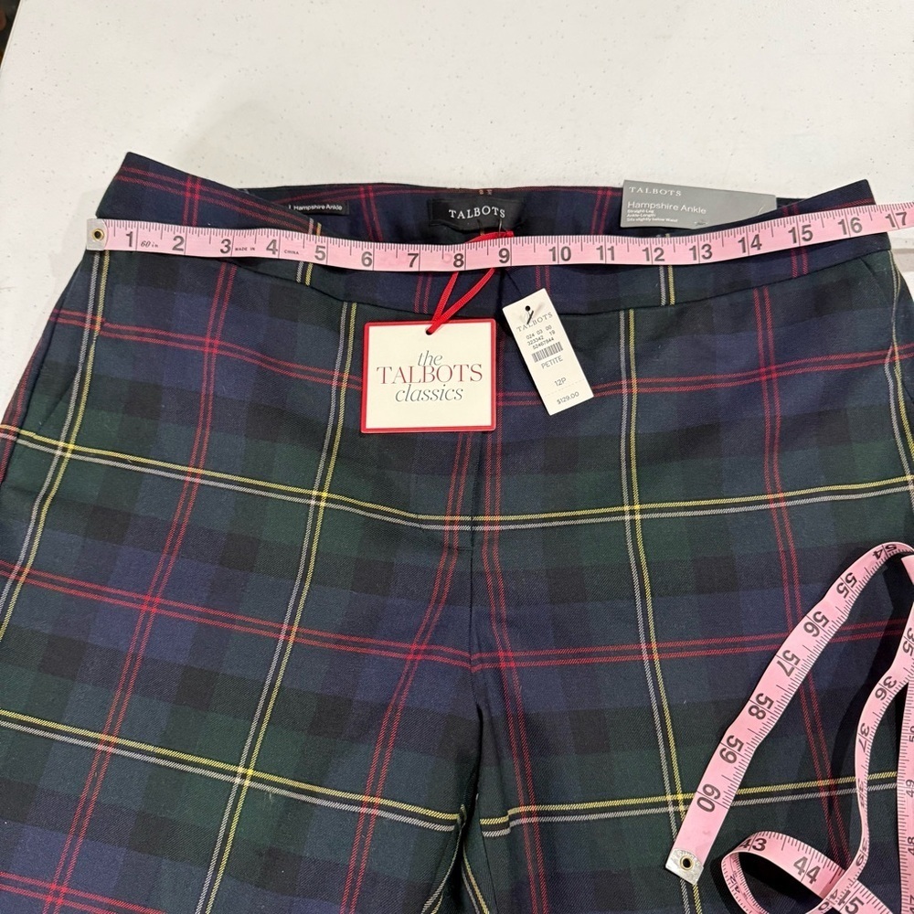 NWT Talbots Plaid Hampshire Ankle Pants Green & Navy Women’s Size 12P - Picture 3 of 16